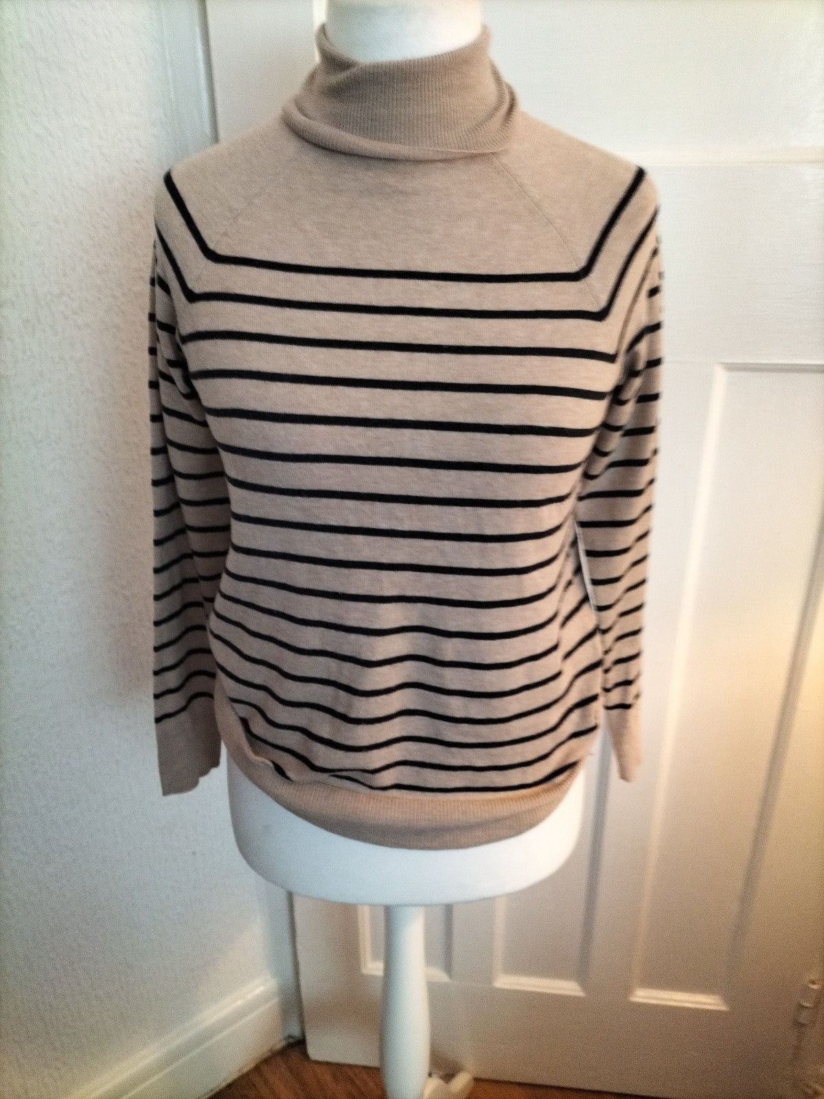 Ladies Primark Size Small Beige And Black High Neck Blouse