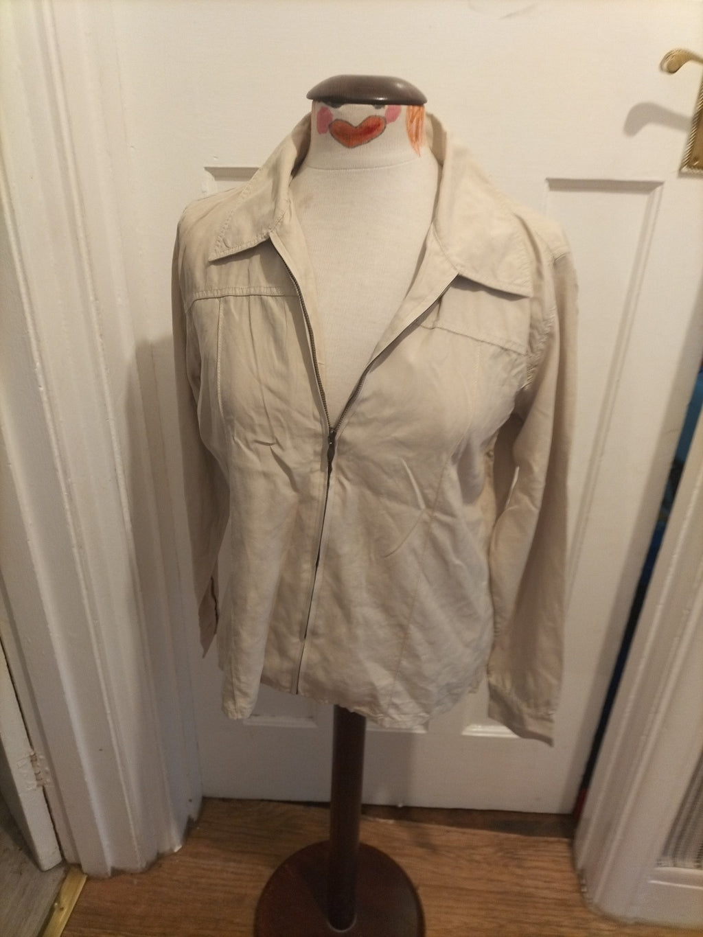 Ladies St Michael Size 14 Stone Zip Through Long Sleeved Lightweight Jacket/Top