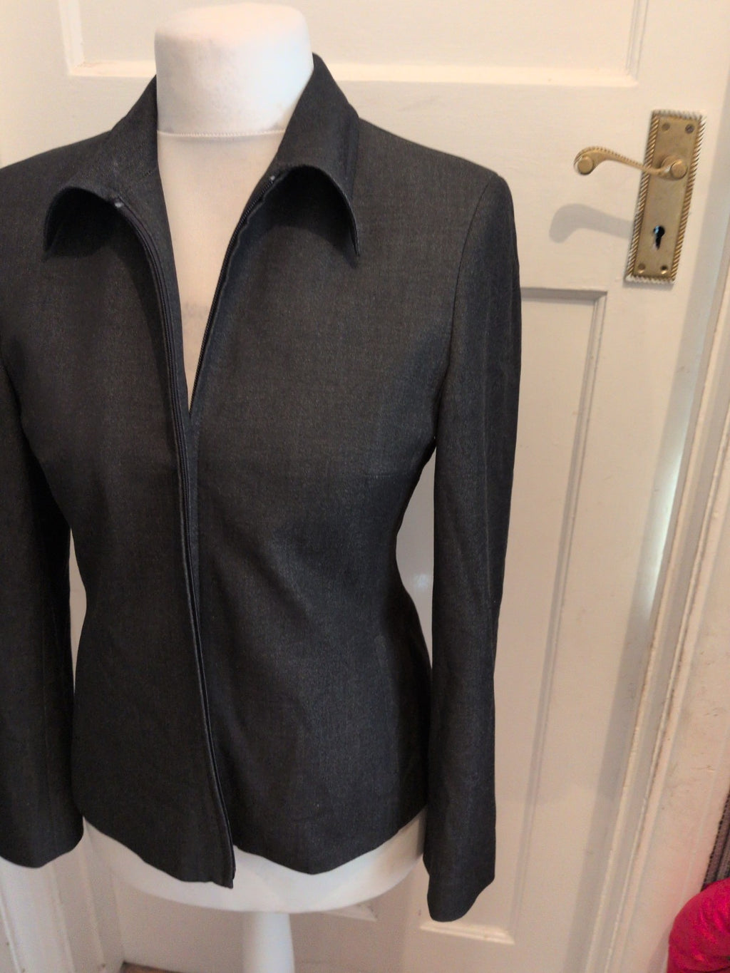 Ladies Size 12 Dark Grey Collared Full Zip Blazer
