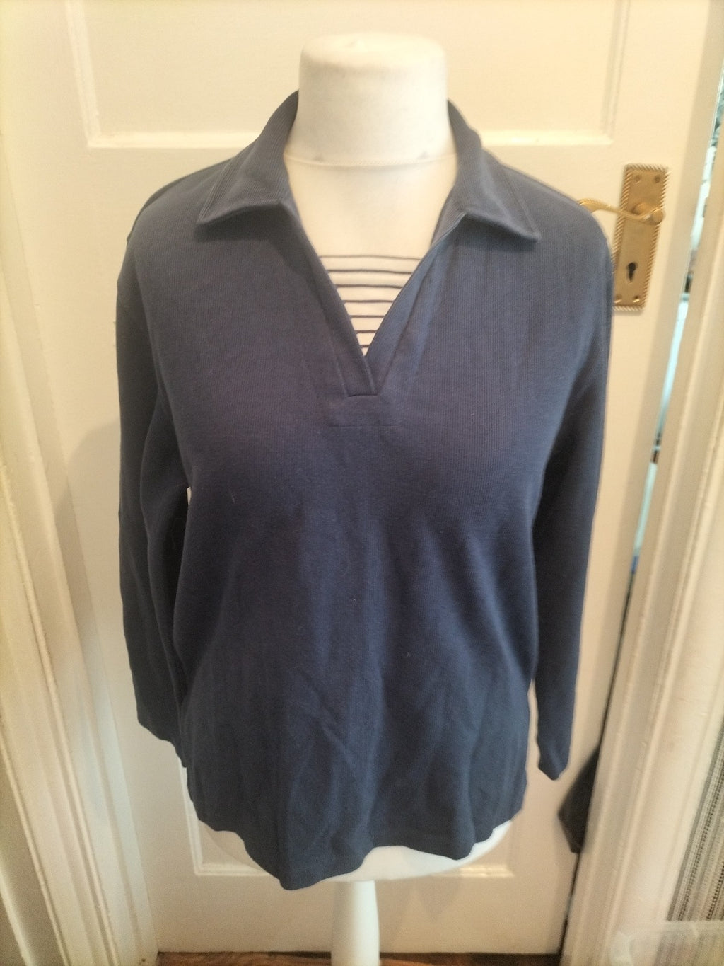 Papaya Small Navy Collared Long Sleeved Pullover Jumper