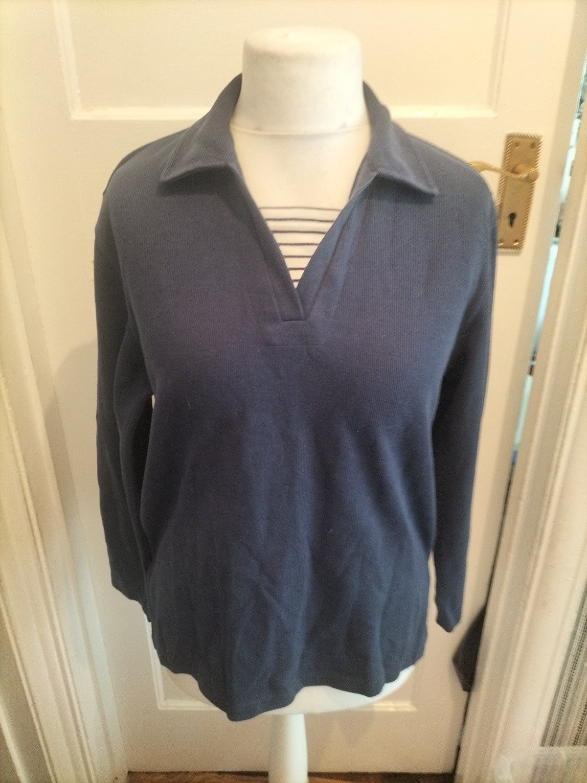 Papaya Small Navy Collared Long Sleeved Pullover Jumper
