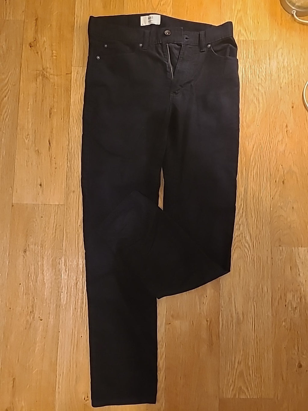 Mens Marks And Spencer Size 30" Navy Slim Fit Trousers Ribbed
