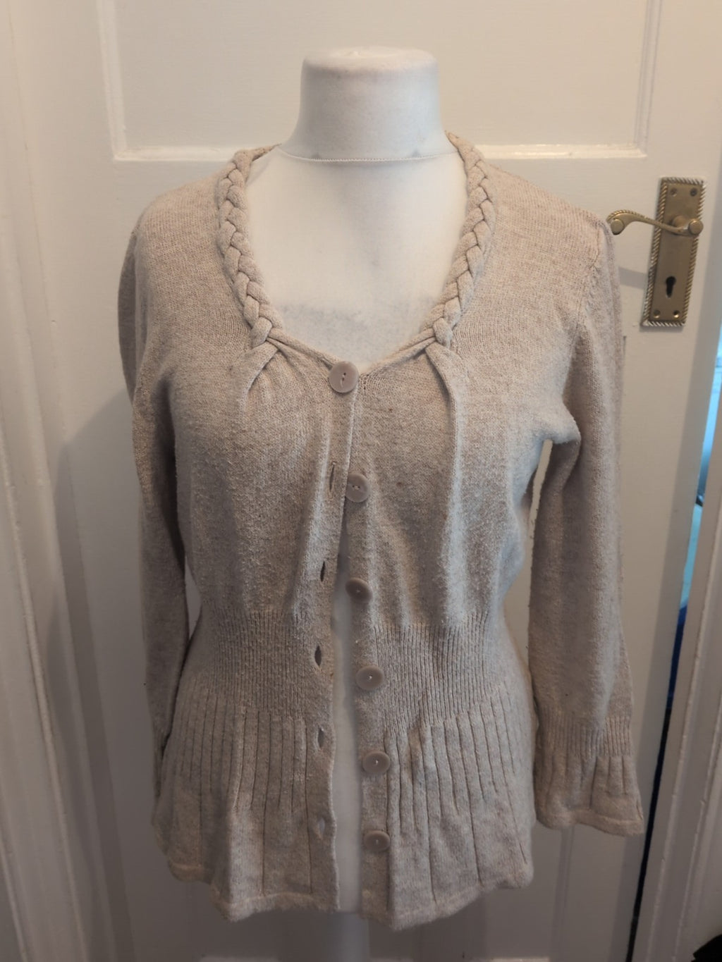 Per Una 16 Flax Round Neck Long Sleeved Buttoned Cardigan