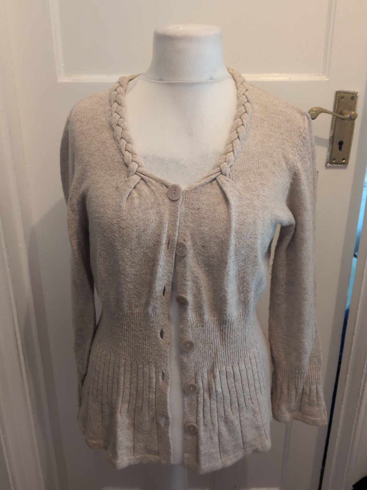 Per Una 16 Flax Round Neck Long Sleeved Buttoned Cardigan