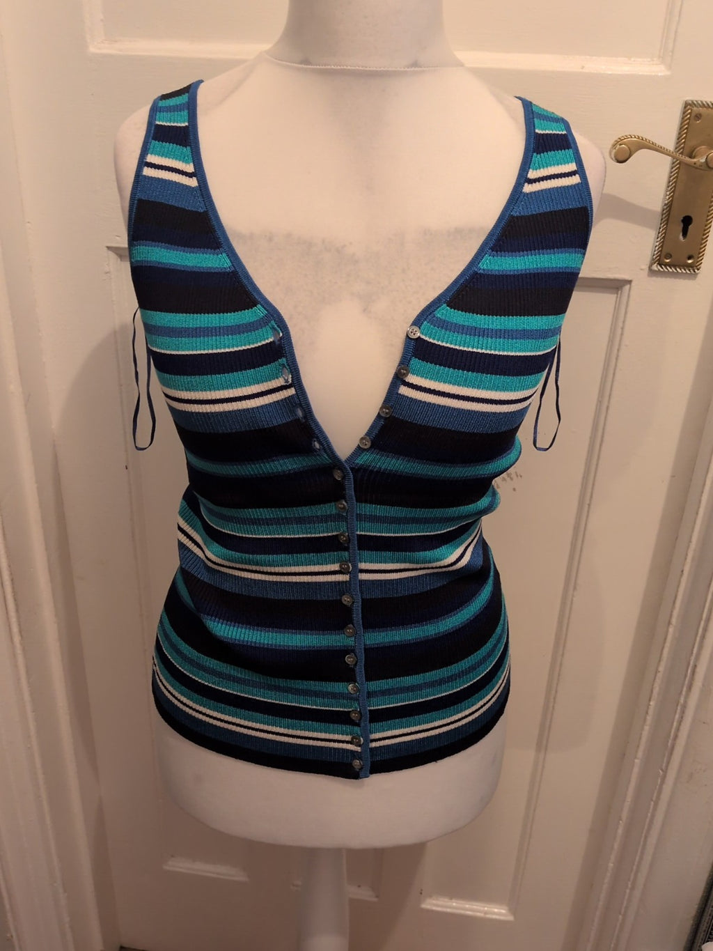 Planet Medium Blue Turquoise Sleeveless Buttoned Blouse