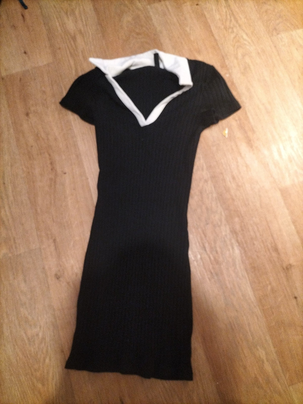 Ladies Divided Size XS Black With White Collar Ribbed Pencil Dress