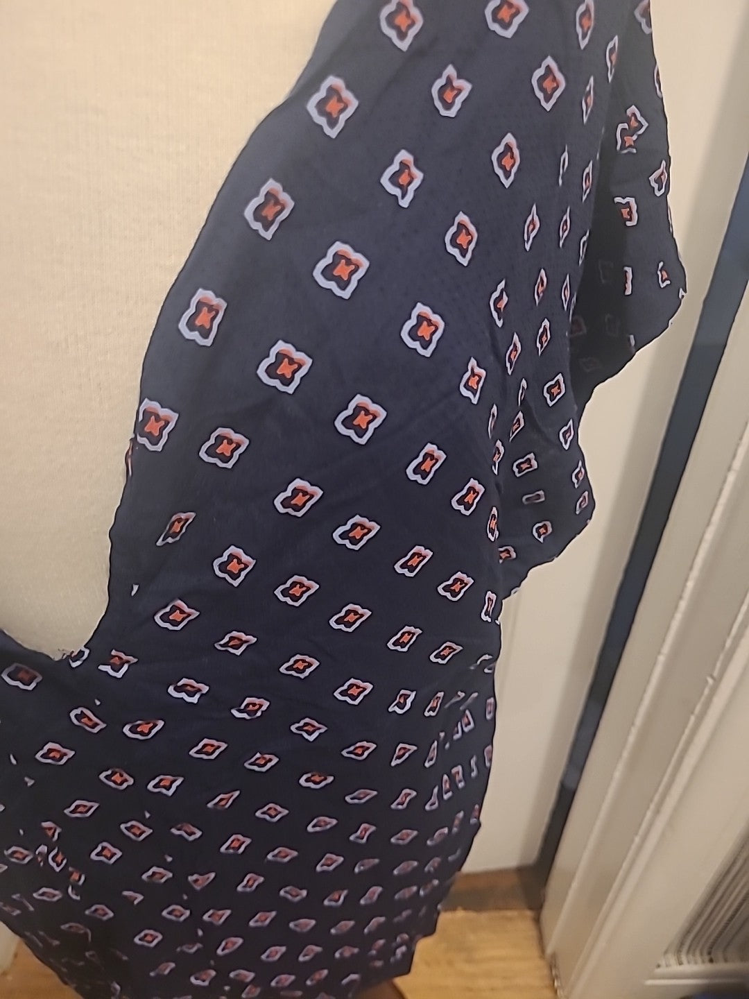 Ladies M&S Size 16 Navy With Orange Short Sleeved V Neck Blouse