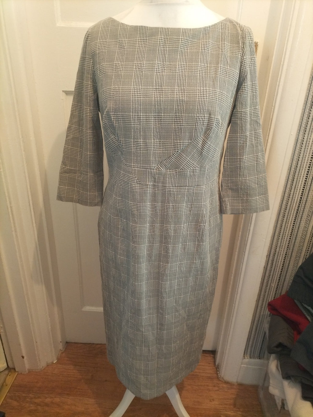 Ladies M&S Collection Size 14 Black White Check Lined Dress Half Sleeve