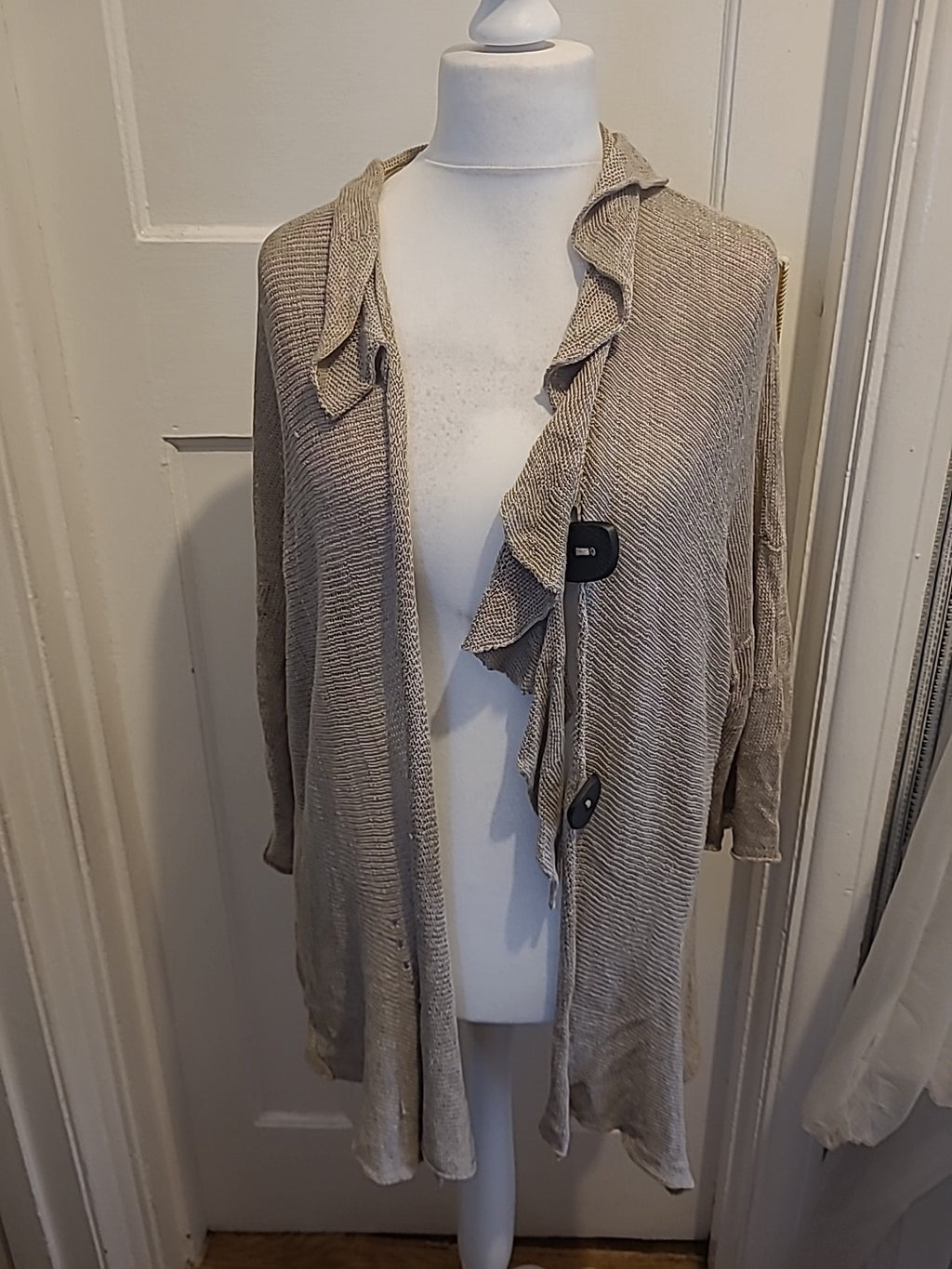 Ladies Studio Art Size Large Neutral Flax Waterfall Cardigan
