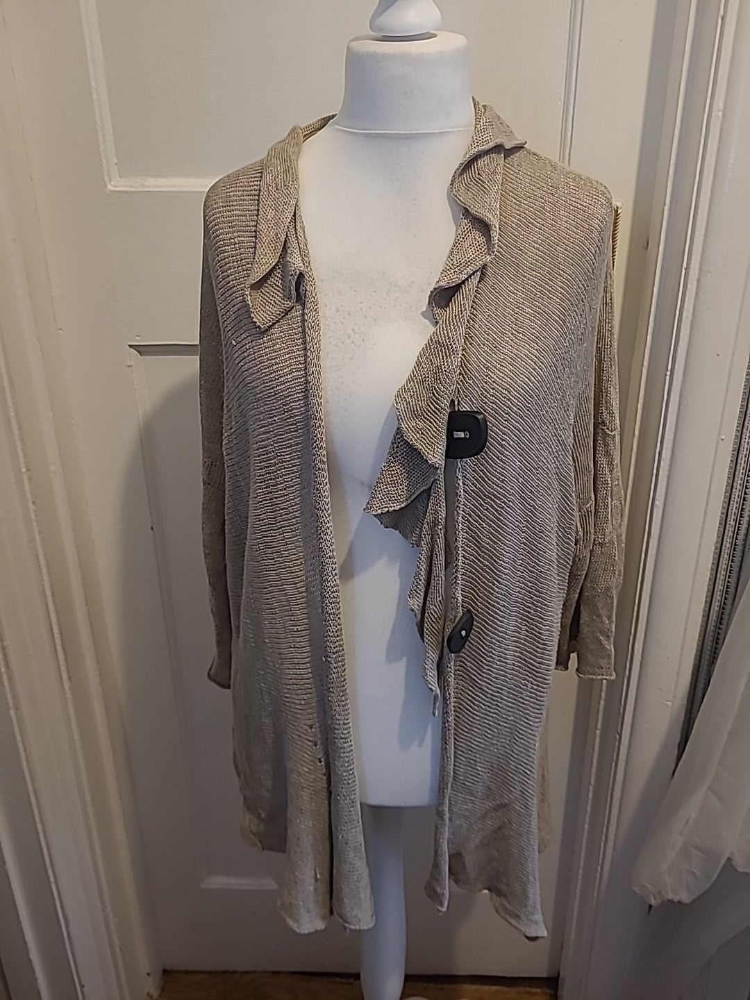 Ladies Studio Art Size Large Neutral Flax Waterfall Cardigan