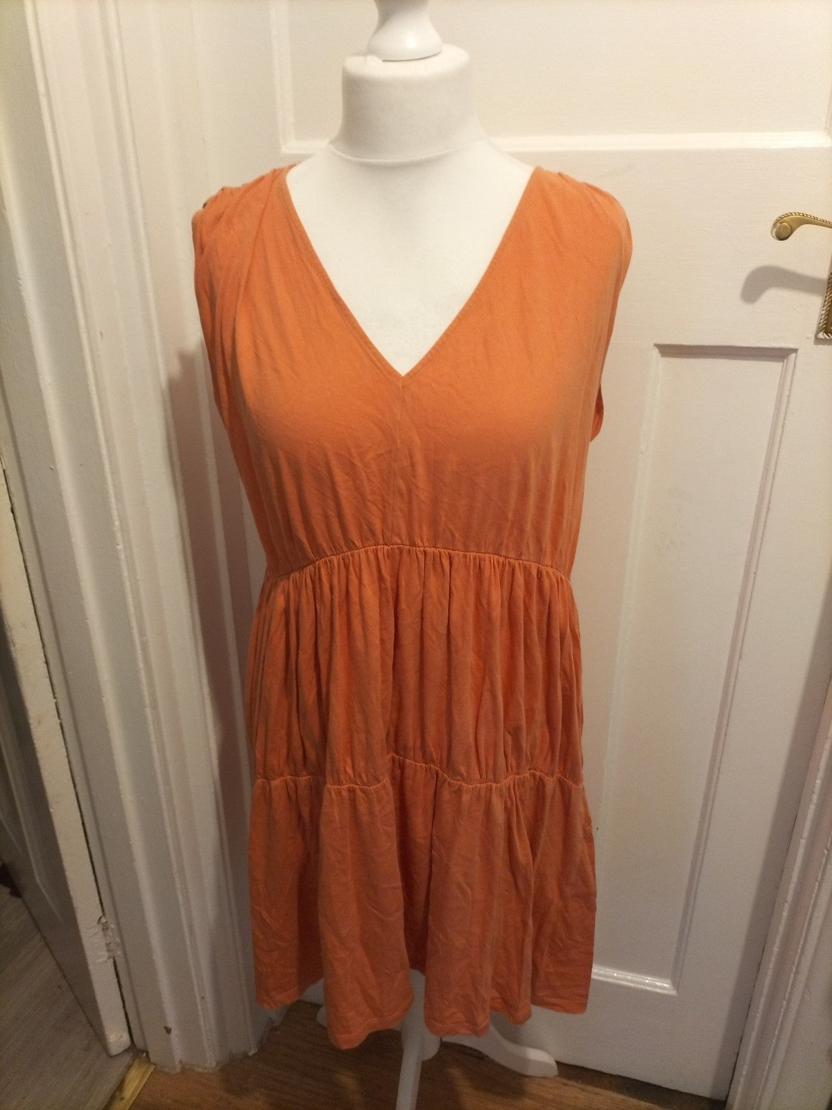 Ladies Zara Size Small Orange V Neck Sleeveless Dress