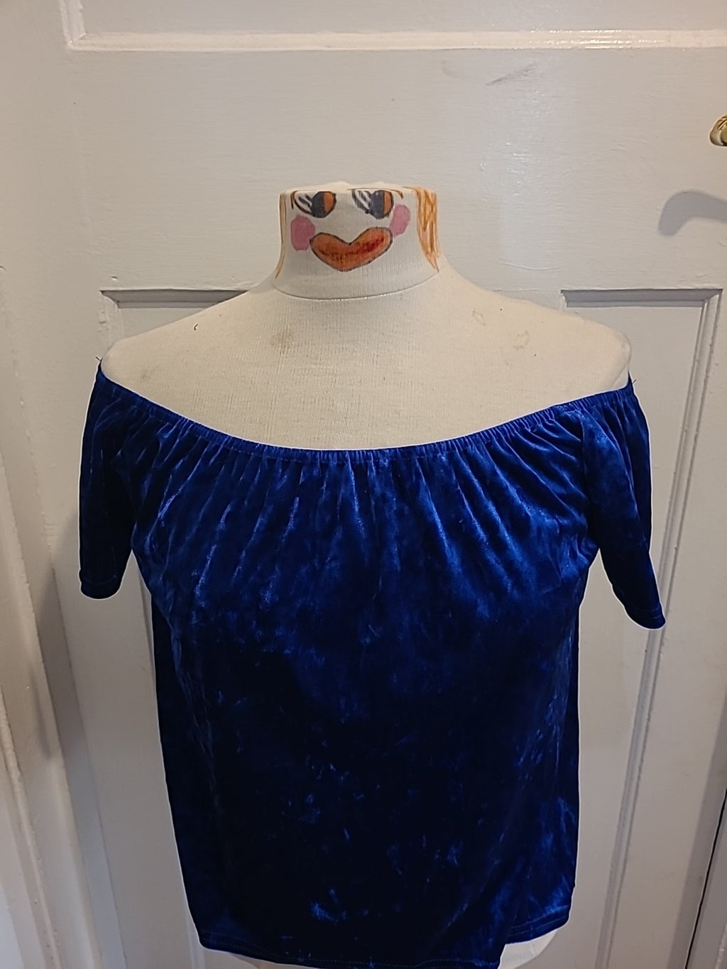Ladies Quiz Size 10 Metallic Blue Shiny Short Sleeved Tshirt