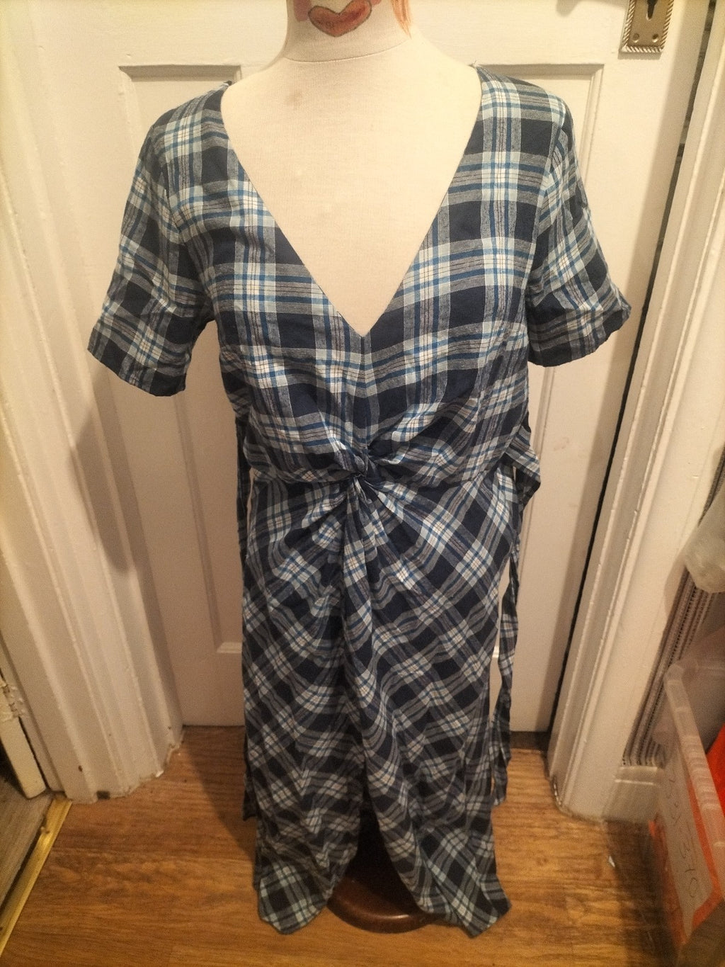 Ladies Red Herring Size 12 Blue Check Short Sleeved A Line Dress