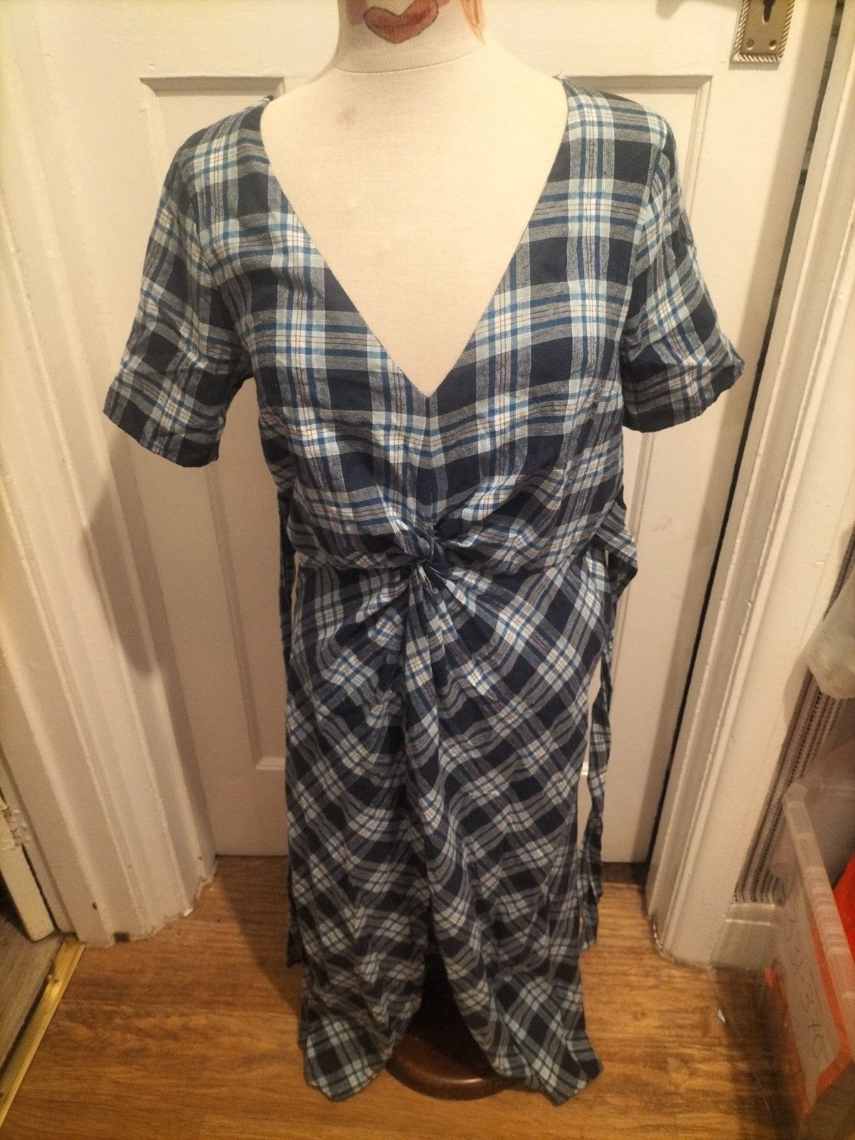 Ladies Red Herring Size 12 Blue Check Short Sleeved A Line Dress