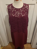 Ladies Oasis Size 14 Deep Purple Floral Lace Knee Length Dress Sleeveless...