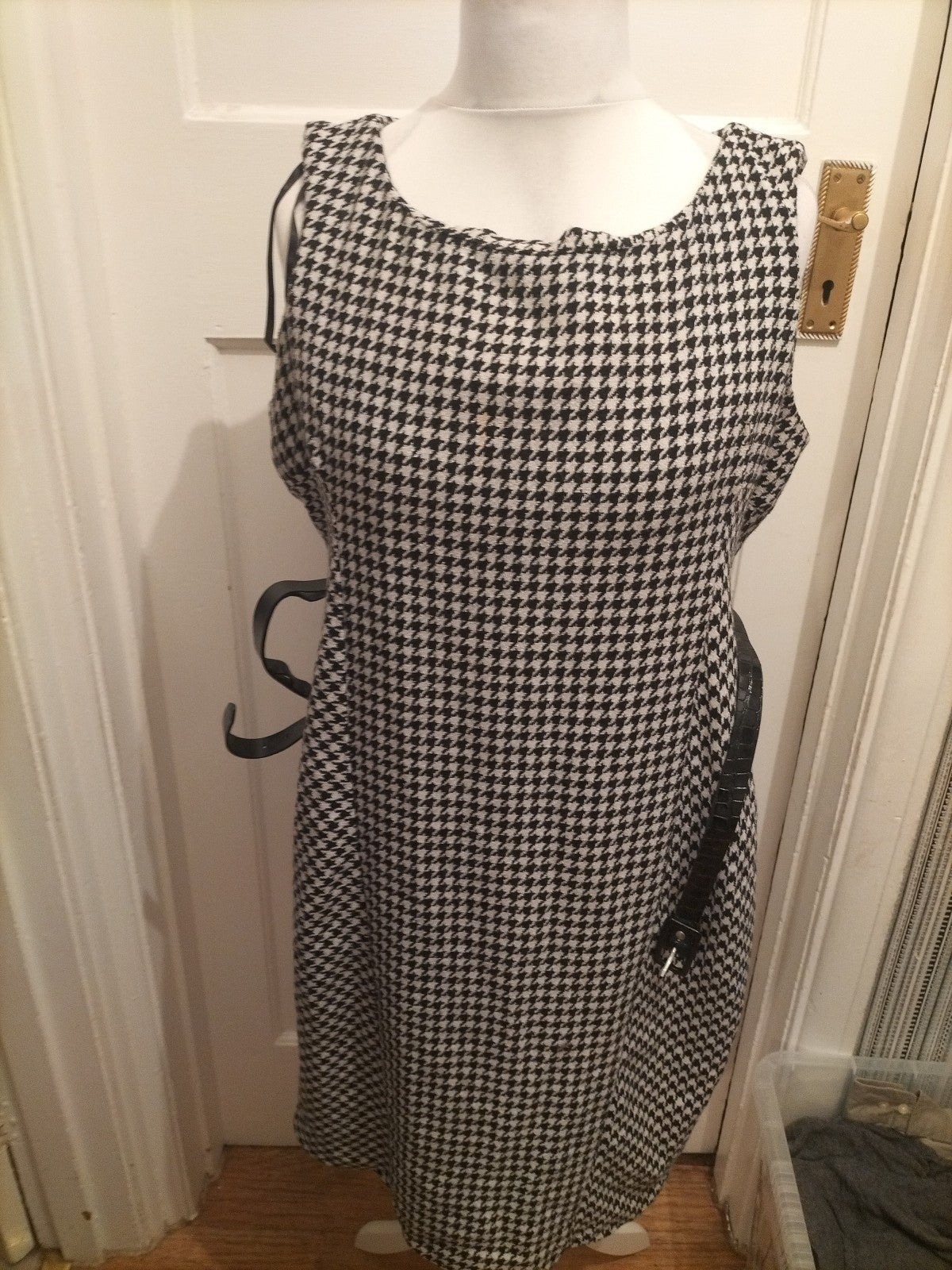 Ladies Next Size 12 Black And White Belted Lined Sleeveless Dress