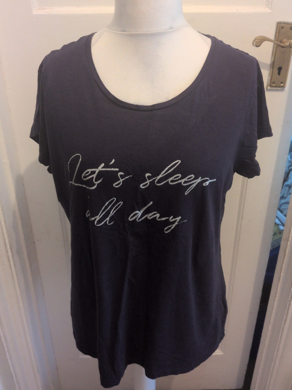 Ladies F&F Size 16-18 Navy And Silver Sleep All Day Pyjama Top