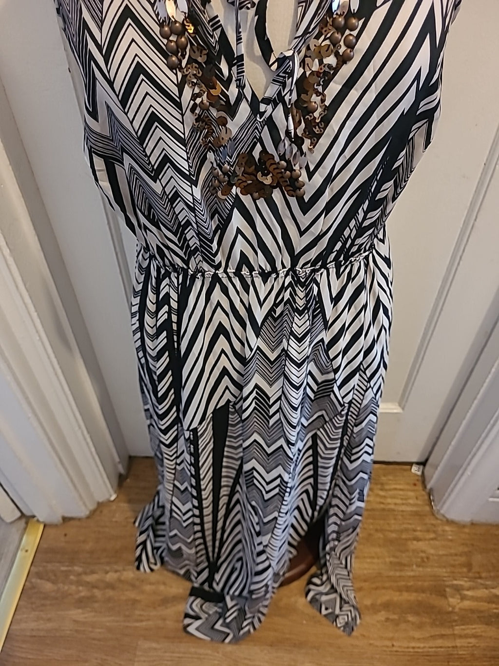 Ladies Marks And Spencer Size 14 Black/White Detailed Sleeveless Long Length...