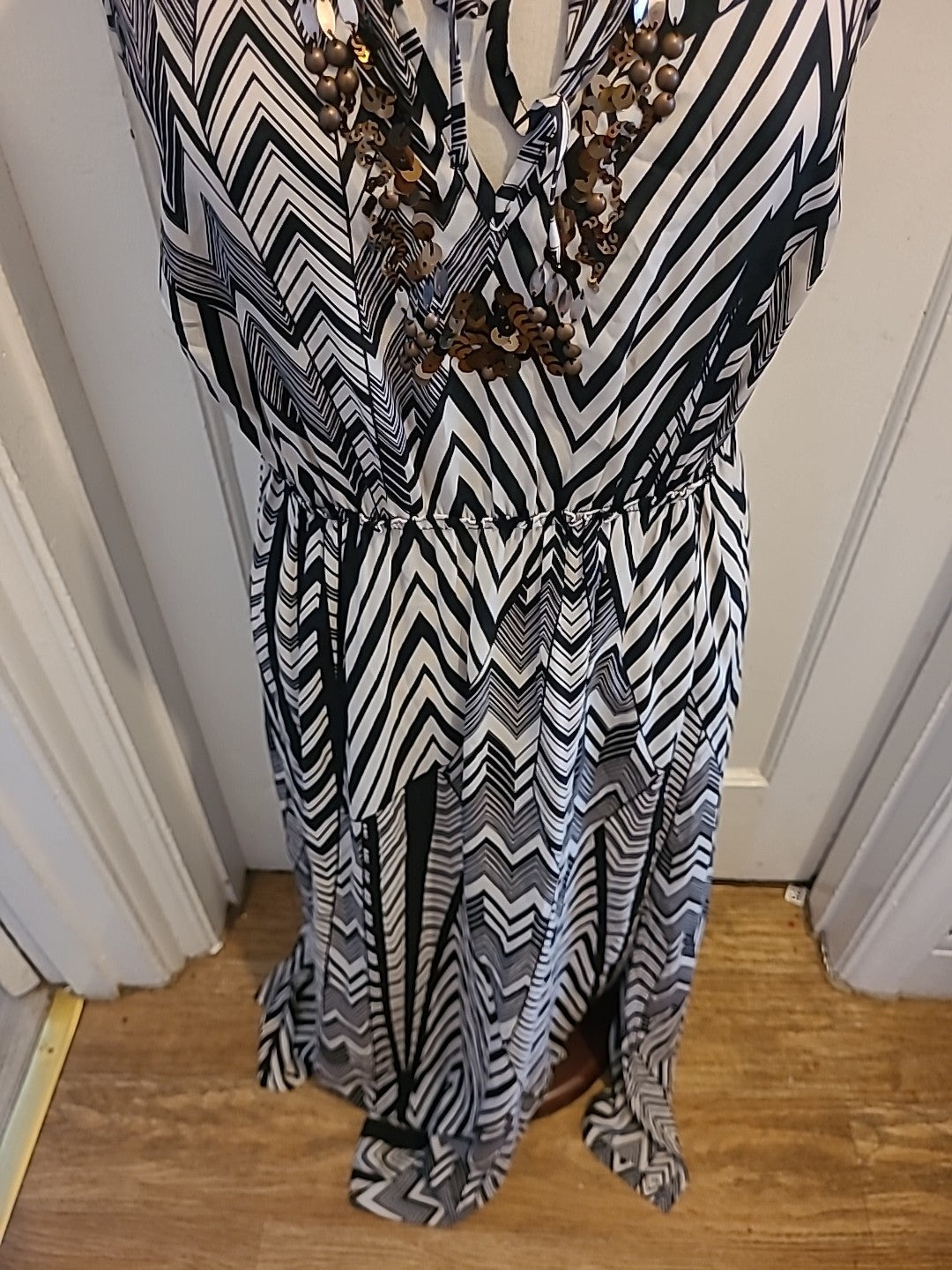 Ladies Marks And Spencer Size 14 Black/White Detailed Sleeveless Long Length...