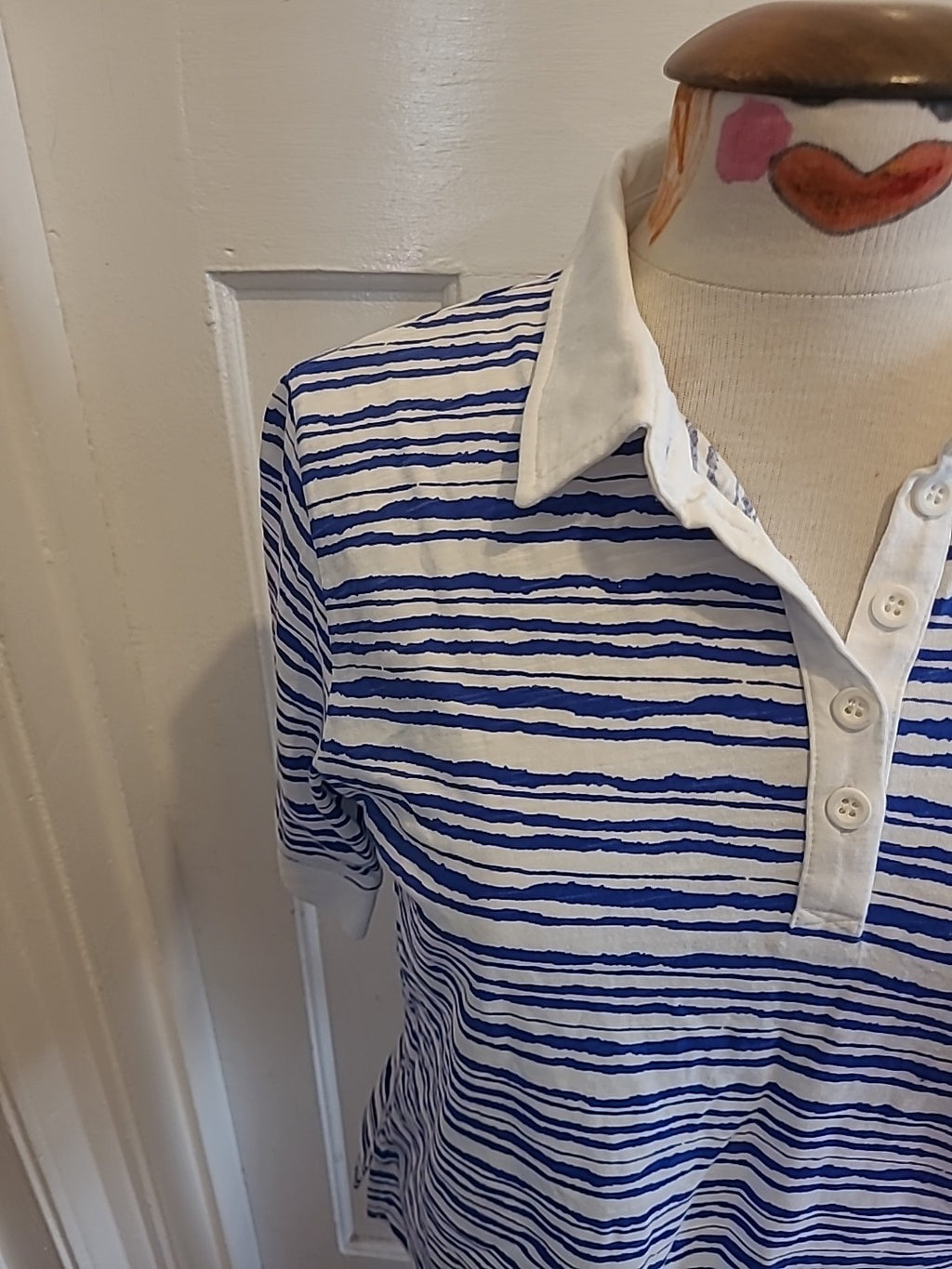 Mens Lark Size Medium Blue White Short Sleeved Polo