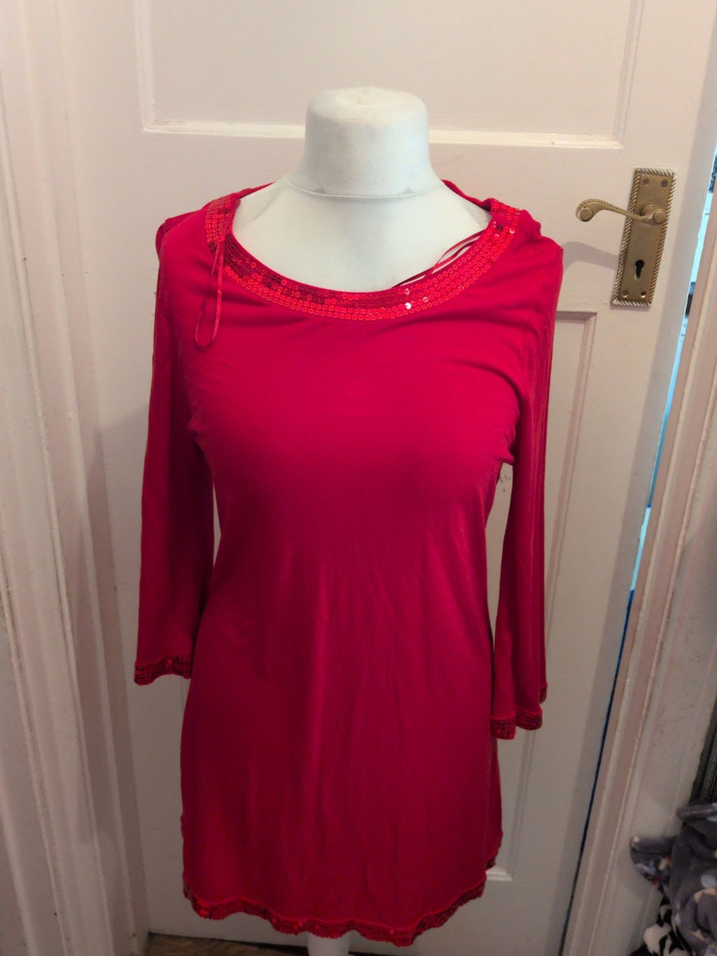 Papaya 18 Red Long Sleeve With Sequin Longline Blouse