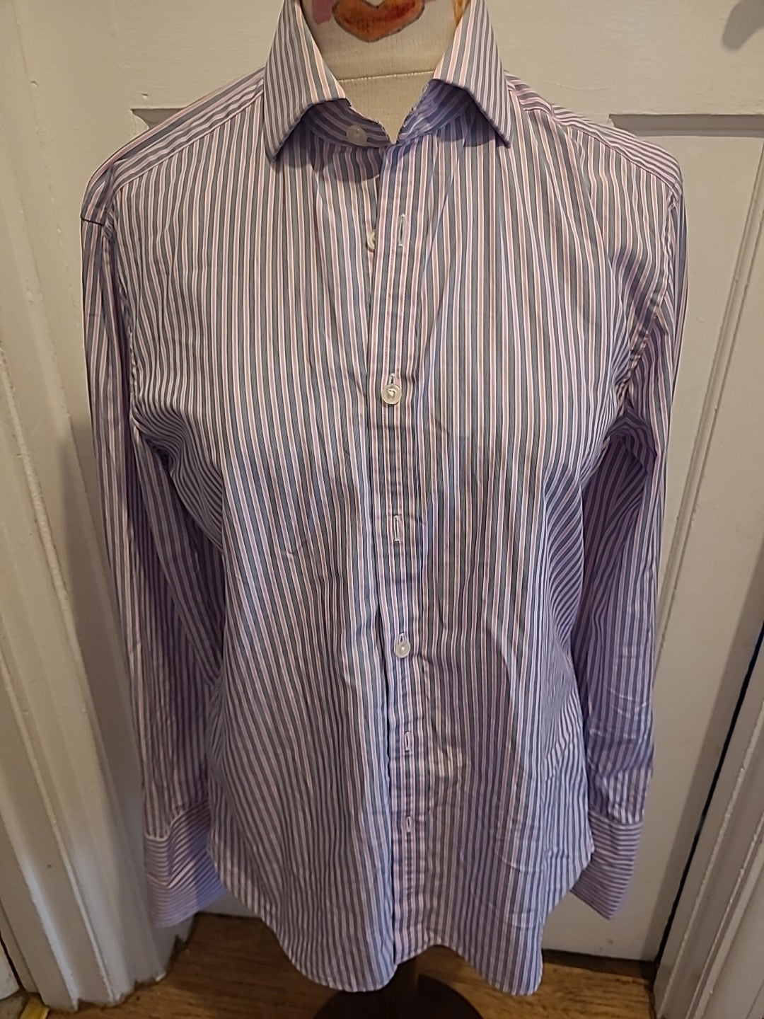 Mens Timothy Everest Size 15" Slim Fit Navy/Purple Striped Shirt