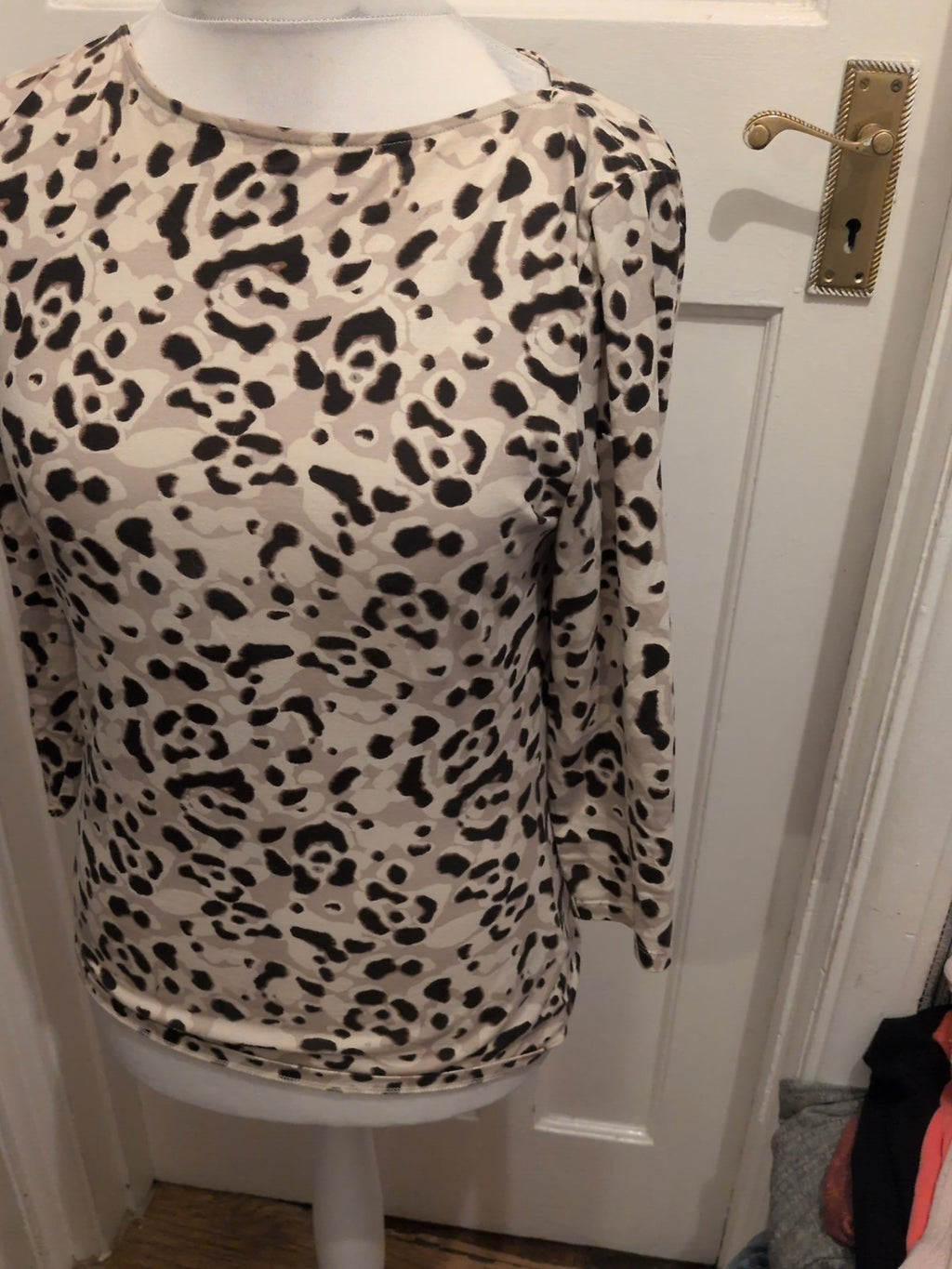 M&S Collection 12 Pale Beige And Black Long Sleeve Blouse