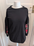 Ladies Large Black Sweatshirt With Floral Sleeves