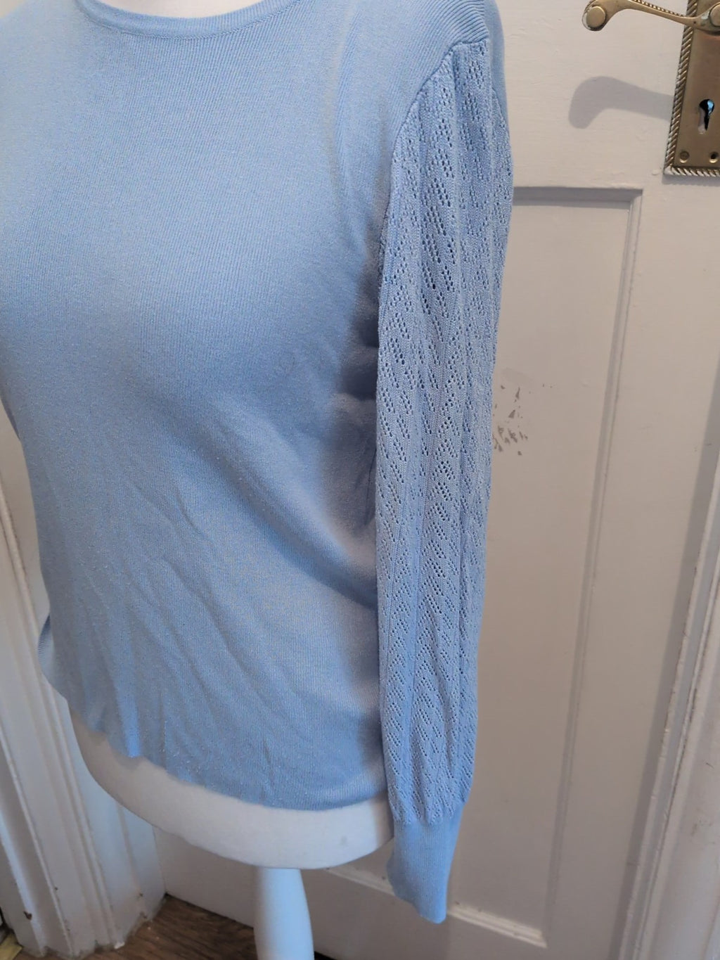 M&Co 16 Blue With Patterned Sleeves Long Sleeve Blouse