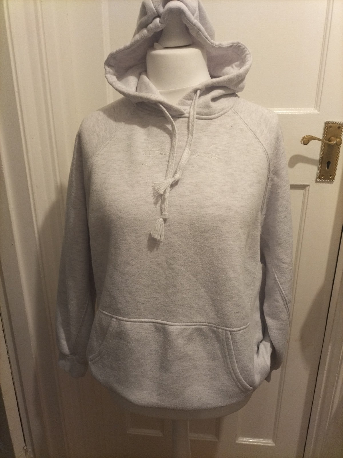 Ladies Primark Size Small 10-12 Grey Pullover Hoodie With Print On Front