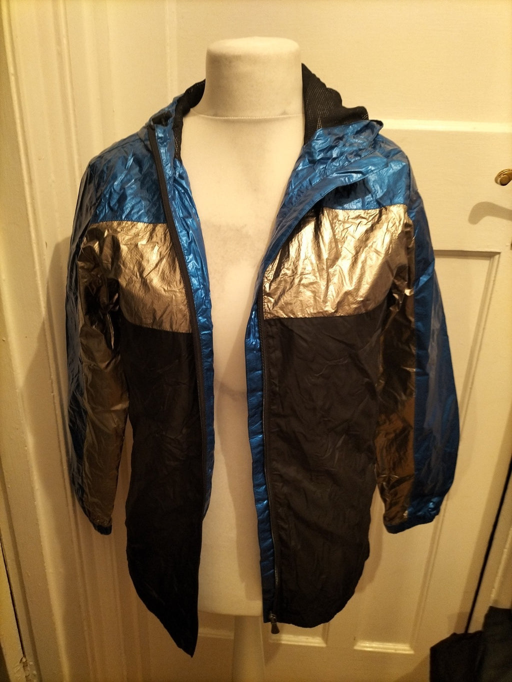 Boys Very Age 15 Years Blue/Silver/Black Mesh Lined Rain Coat