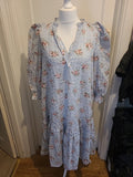 Ladies Asos Size 12 Pale Blue Floral Long Sleeved Flare Dress