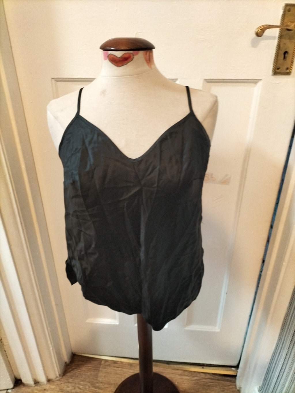 Ladies Size Medium Black Satin Style Pyjama Top