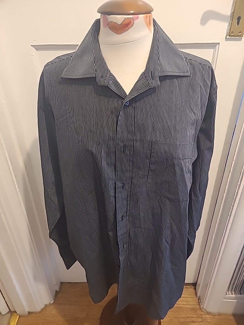 Mens Cedarwood State Size 16" Black/White Striped Long Sleeved Shirt