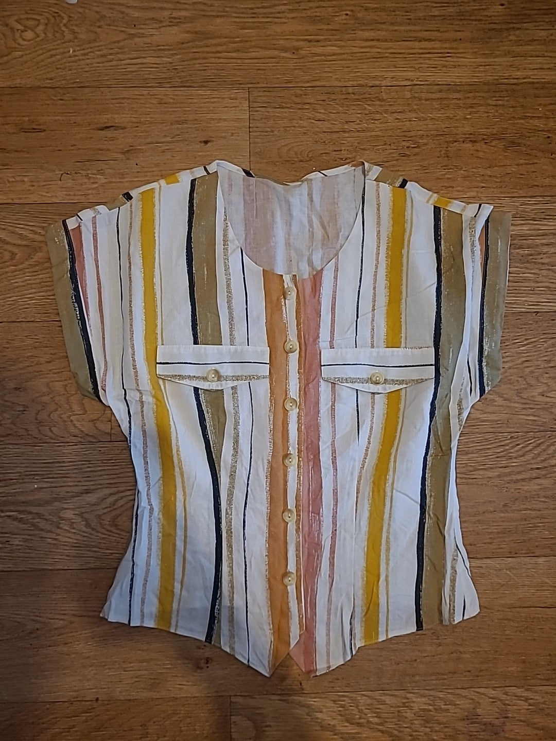 Ladies St Michael Size 10 Yellow/White Multi Striped Short Sleeved Blouse