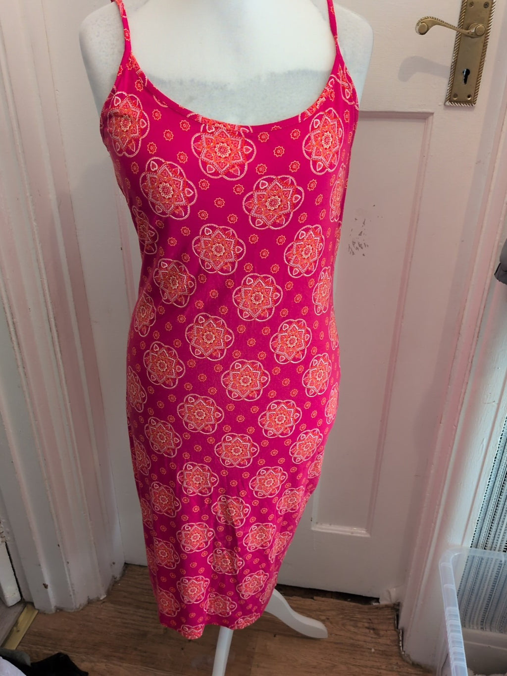 George 14 Pink Red Orange White Sleeveless Dress
