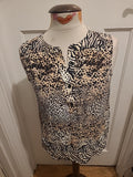 Ladies Tu Size 8 Beige/Black Sleeveless Patterned Blouse
