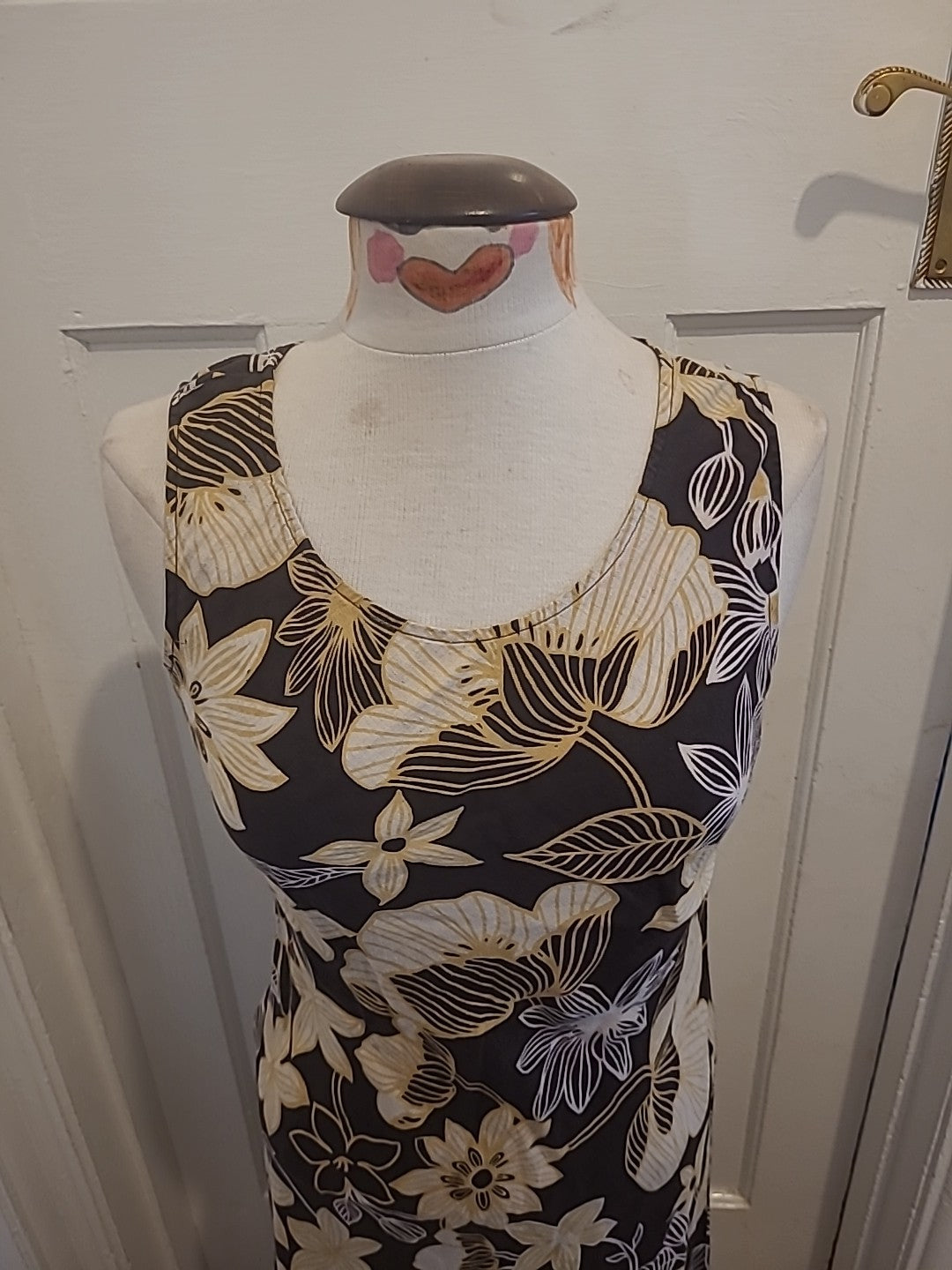 Ladies Hobbs Size 12 Beige/Dark Brown Vintage Sleeveless Dress