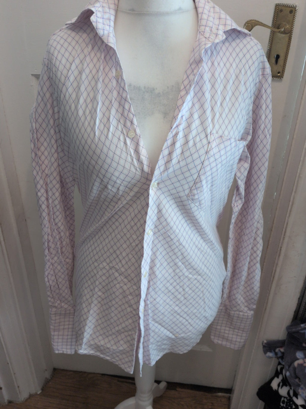 Classic Menswear Medium Light Purple And Navy Check Shirt Long Sleeve