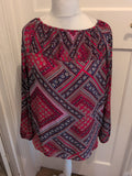 Dorothy Perkins 16 Red And Navy Aztec Long Sleeve Blouse