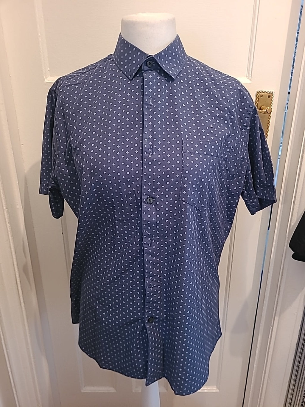 Mens George Size 16 Regular Fit Cotton Navy Blue And White Shirt