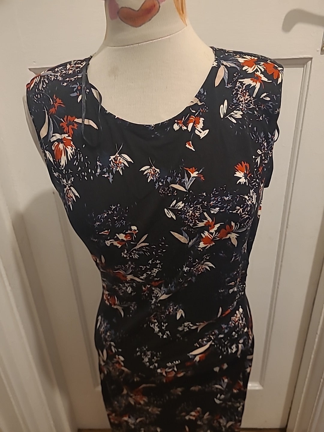 Ladies F&F Size 14 Black White Red Sleeveless Padded Dress