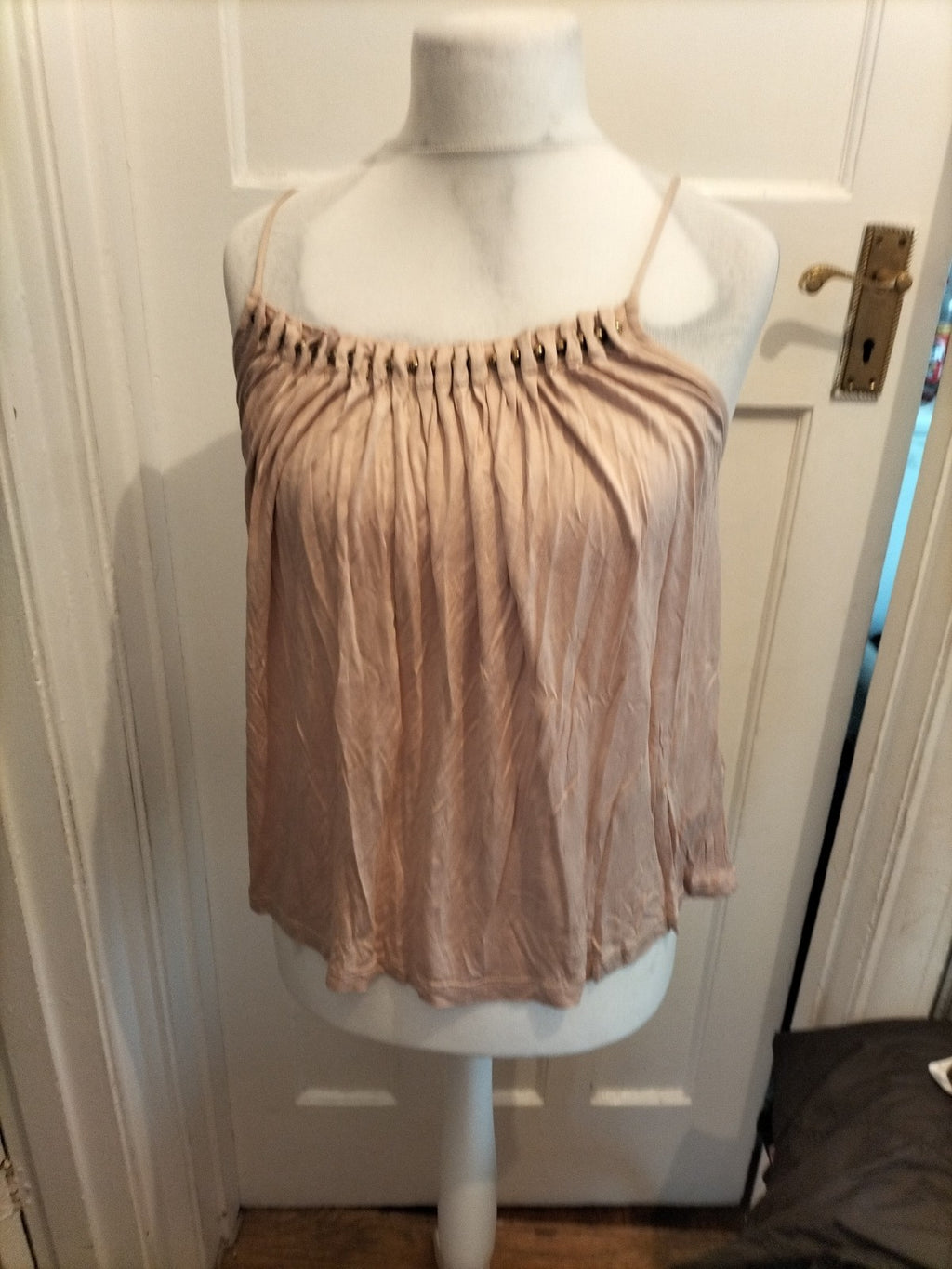Ladies H&M Size XS Pale Beige Cami Top with Stud Detail Hem
