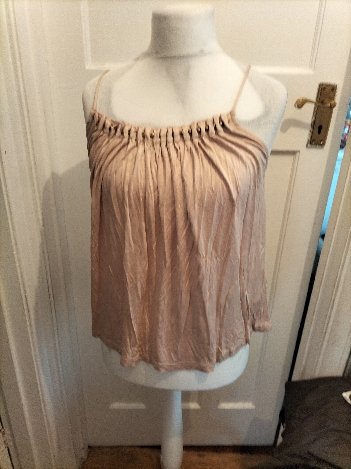 Ladies H&M Size XS Pale Beige Cami Top with Stud Detail Hem
