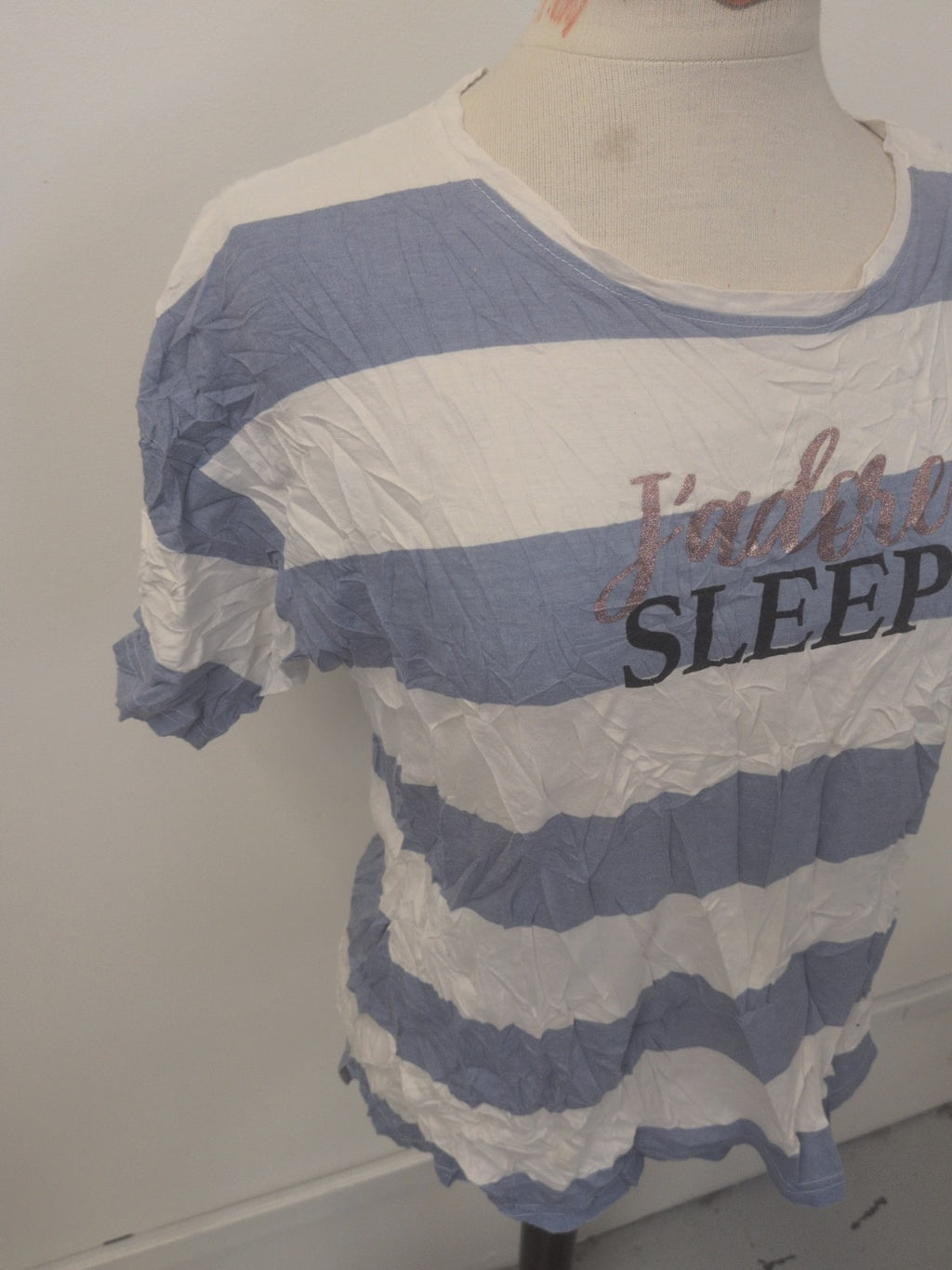 Ladies Peacocks Size 10-12 Blue Striped Short Sleeve Pyjama Top