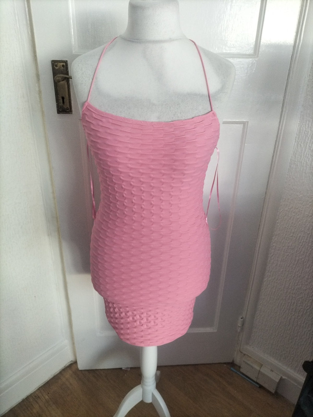 Ladies Bershka Size M Pink Textured Strappy Dress