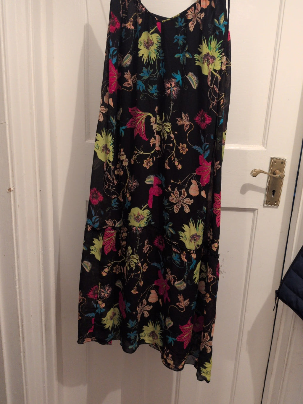H&M Conscious 14 Black Floral Sleeveless Dress