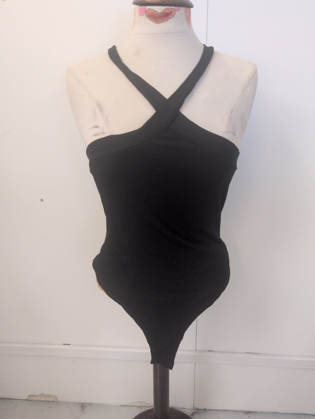 Ladies Shein Size Large Black Cross Cross Sleeveless Bodysuit