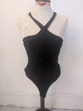Ladies Shein Size Large Black Cross Cross Sleeveless Bodysuit