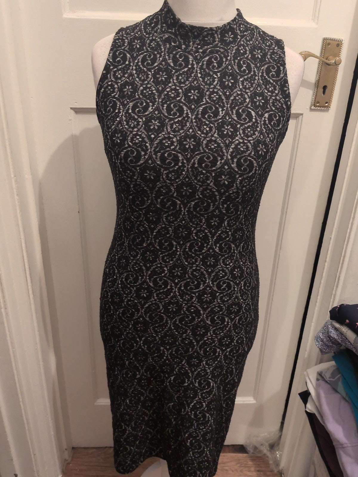 Next 14 Black Patterned Sleeveless Pencil Dress
